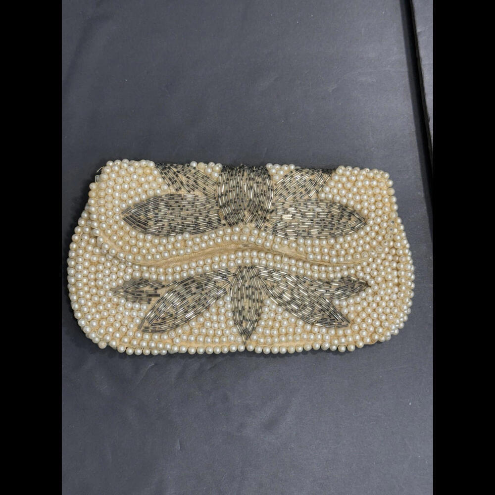 Emson Vintage Retro Handmade Faux Pearl Wedding Beaded Ivory Clutch